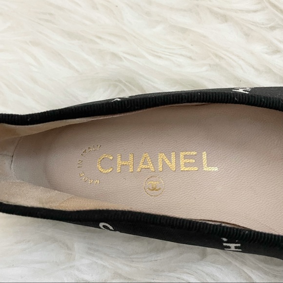 Chanel Canvas Logo Ballet Flats Size 35.5 Black and White Authentic - Picture 8 of 13